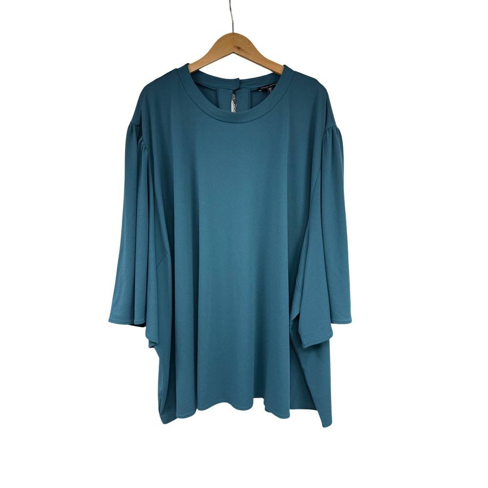 Universal Standard Teal Bell Sleeve Crepe Top Blouse 4XL Plus Size